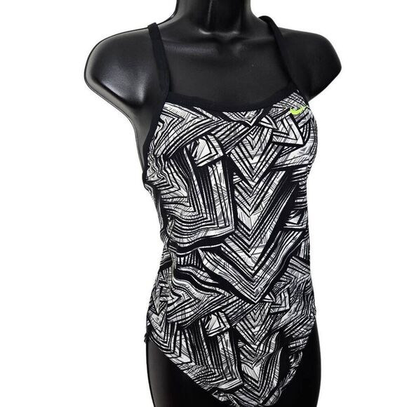Nike Scatter Brain Black White One Piece Swimsuit NWT Sz 10 - Picture 3 of 10